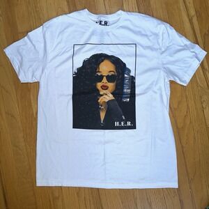 NEW Unisex White H.E.R. Graphic Tee‎ T-Shirt L Officially Licensed Tour Concert
